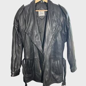 Skins Genuine Black Leather Small Oversized Moto Jacket Belted Edge Avante Garde
